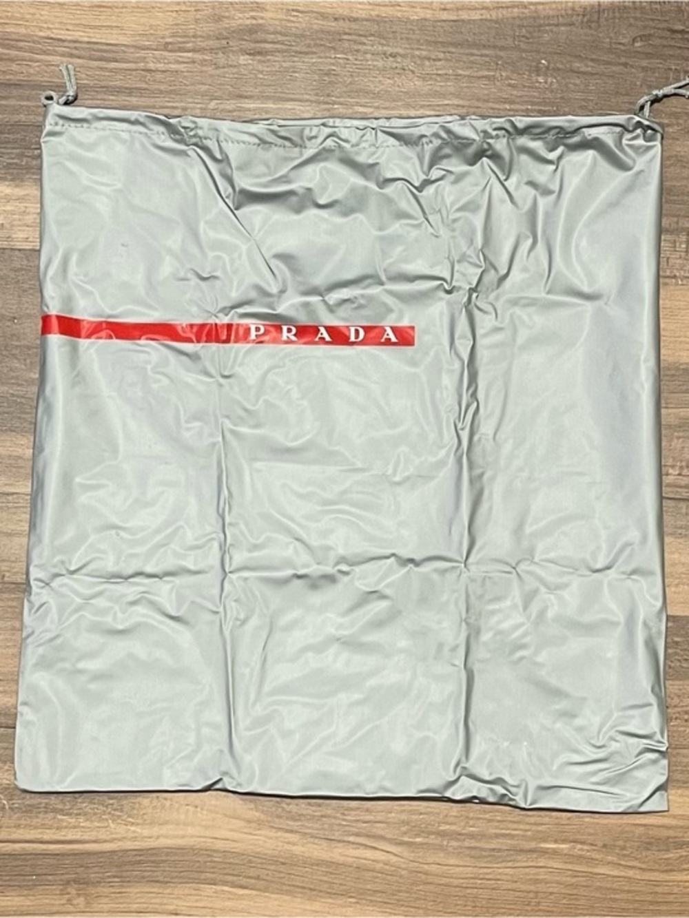 Large! Prada Linea Rossa Silver Vinyl Drawstring Dust Bag with Red Logo!